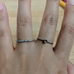 Sterling Silver CZ Ring and Gold Dot Ring Set
